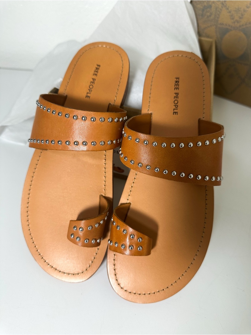 Free People Amelie Tiny Stud Sandal in Cognac size 8 New in Box